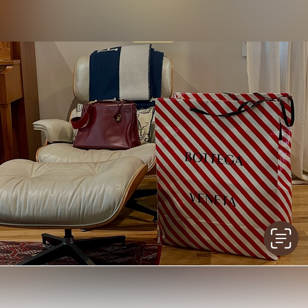 Bottega Veneta Giant Striped waxed paper shopping bag, has corner wear, 27”x22” - Picture 2 of 12